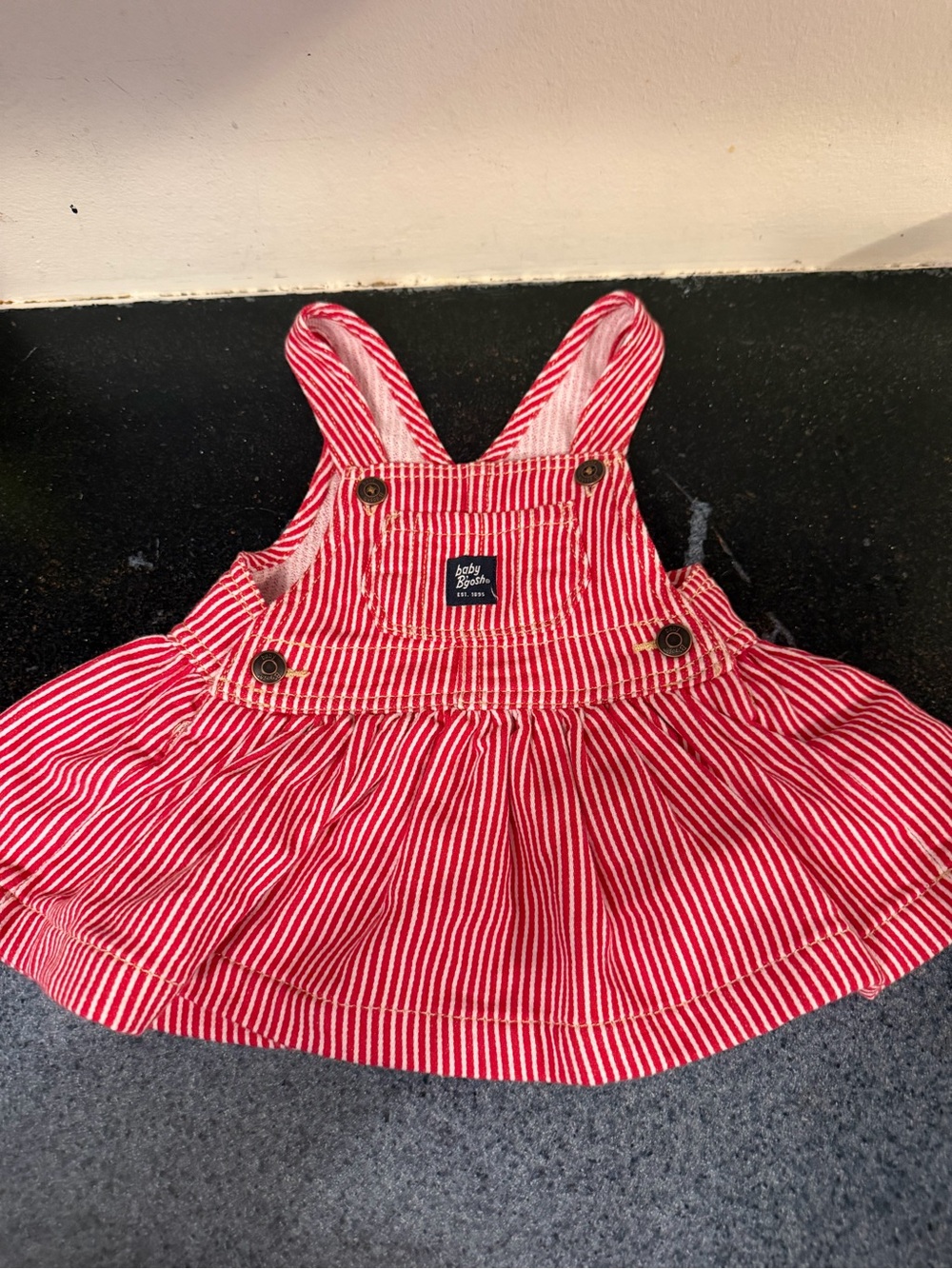 OshKosh BGosh Baby BGosh Red Striped Overall Jumper Dress Sz 6 months